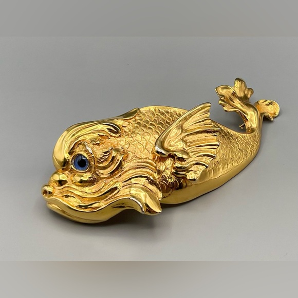 Christopher Ross Sculpture Goldfish Belt Buckle 1987, 24kt Gold Plate, Glass Eye - Picture 4 of 12